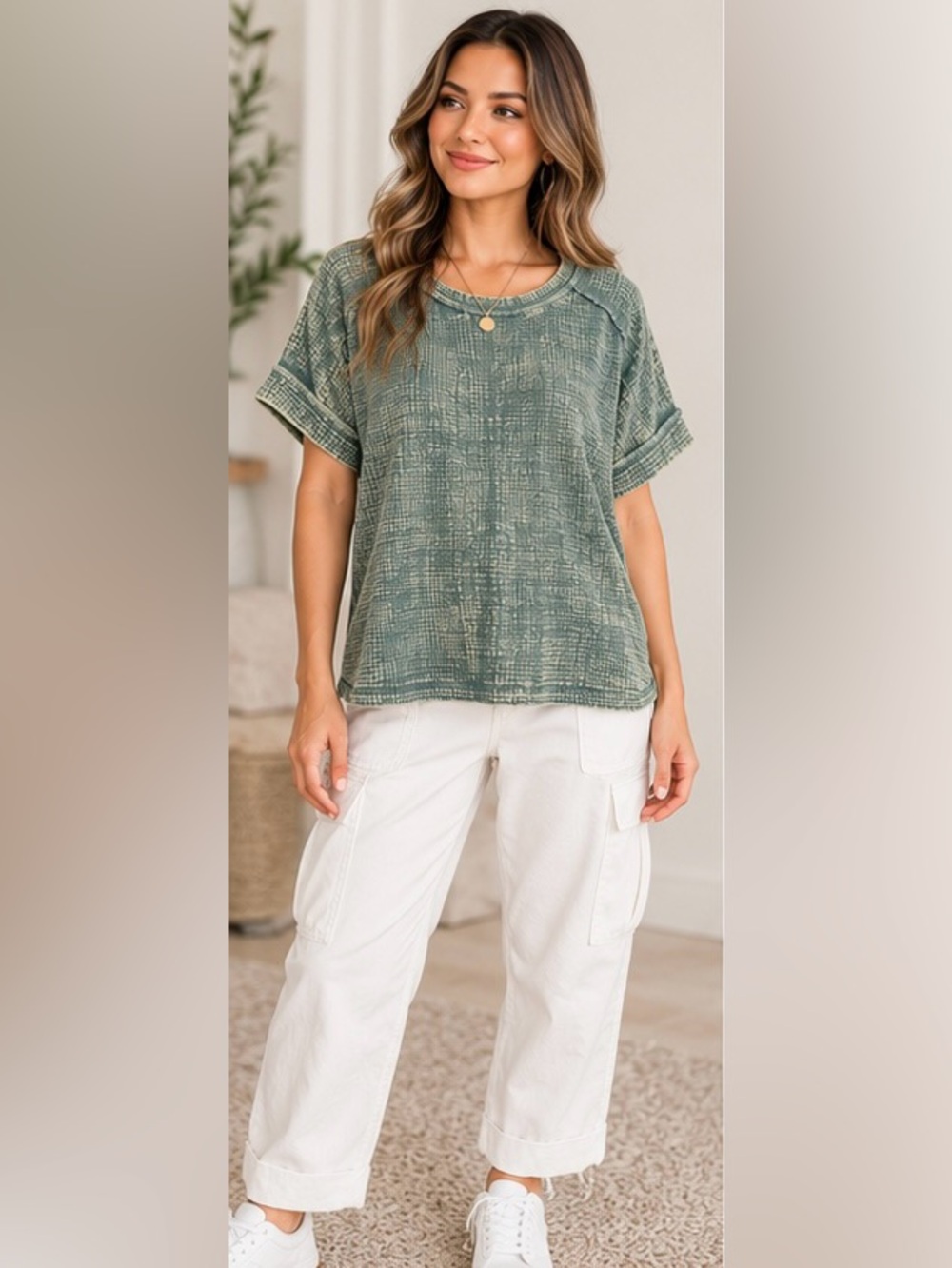 Zenana Women's Small Cotton Gauze Textured Short Sleeve Top Size Small Like New
